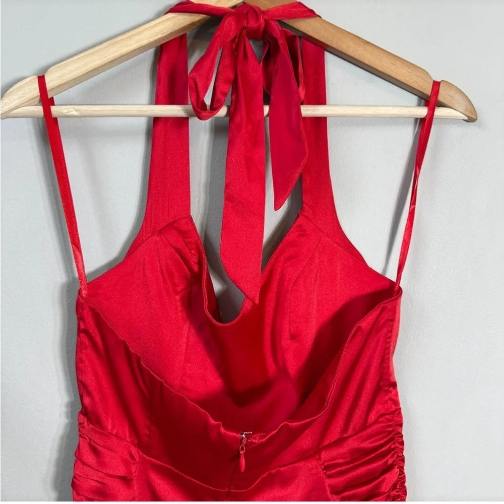 SAINTS + SECRETS NWT Red Satin Halter Ruched Mini Dress Bodycon Size 10 - Picture 11 of 13